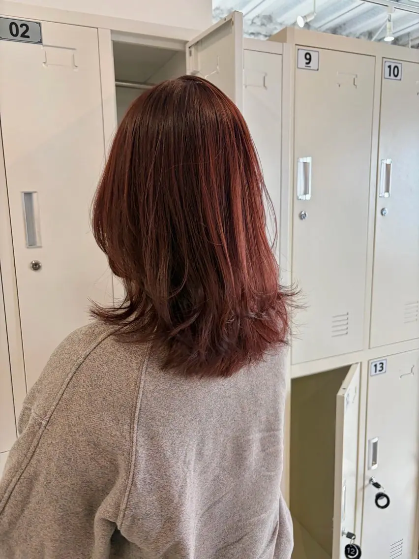 ミディアム カラー レッドカラー レイヤーカット カット ヘアカラー トリートメント 中目黒🌼 🌼ハナのヘアスタイル