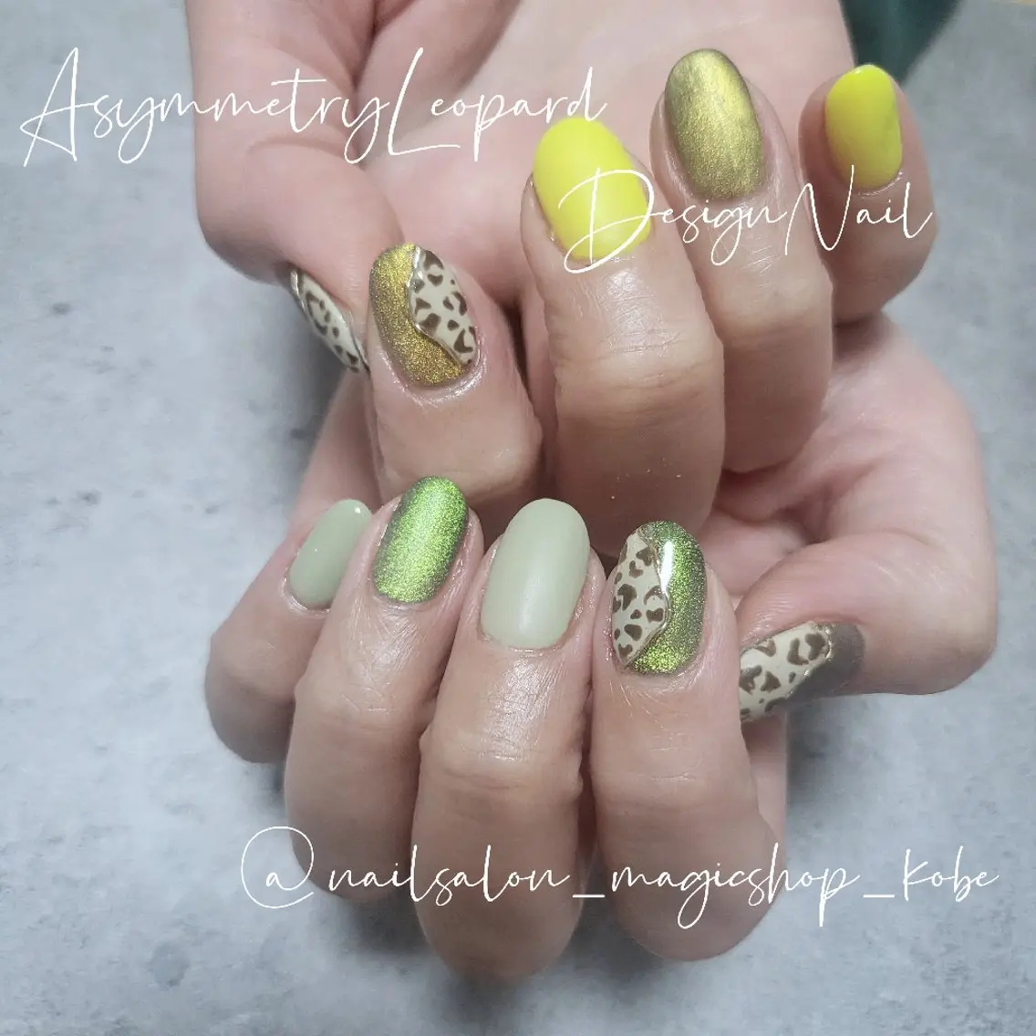 ネイル アニマル柄 ジェルネイル グリーン マットネイル シンプルネイル ハンドネイル Nailsalon MagicShopのネイルデザイン