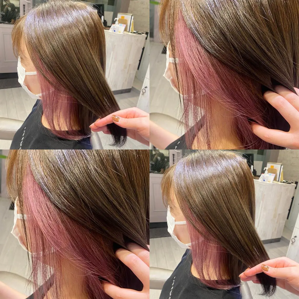 ミディアム カラー ヘアアレンジ 透明感カラー オリーブカラー ピンクカラー 🌼NAMI 🌼のヘアスタイル