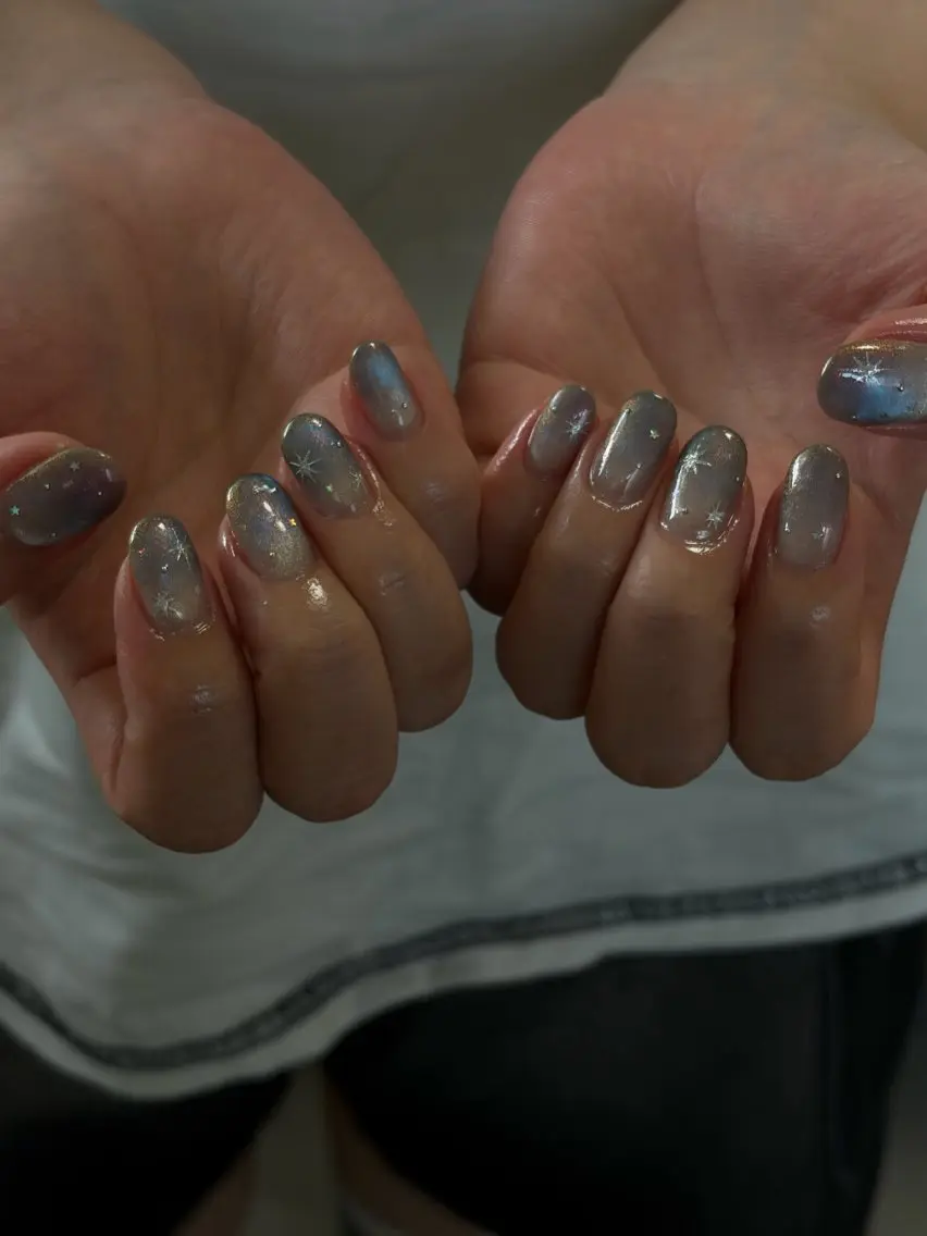 ネイル オーロラネイル ブルー ジェルネイル キラキラネイル マグネットネイル ハンドネイル tamu nail 　金町のネイルデザイン