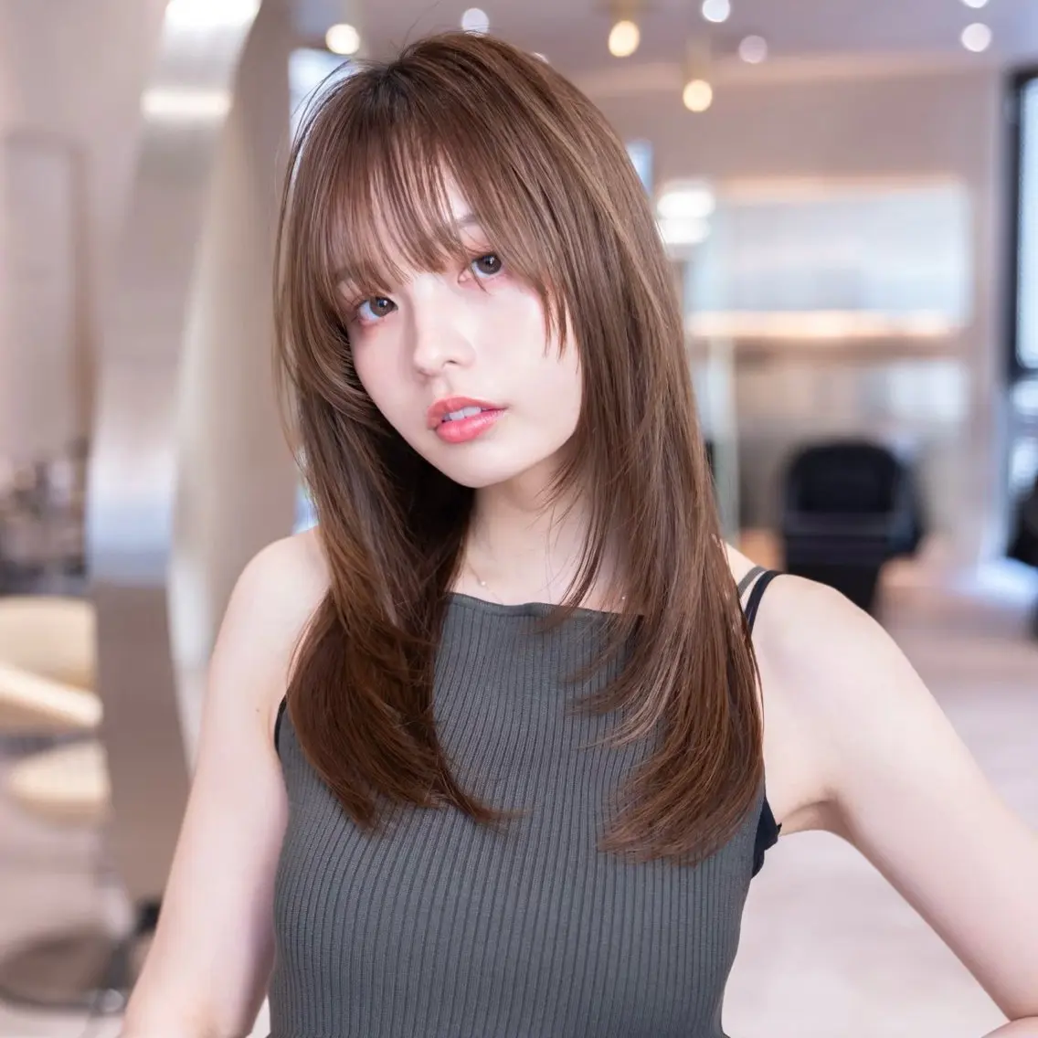 セミロング カラー 透明感カラー 韓国風ヘア レイヤーカット カット 渋谷/韓国レイヤー/ 艶カラー/nanoのヘアスタイル
