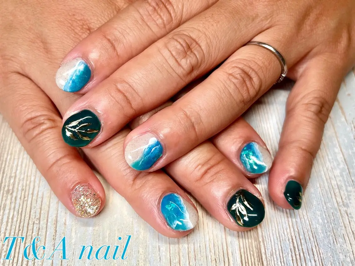 ネイル 長さ出し ジェルネイル ニュアンスネイル スカルプネイル 夏ネイル T&A nailのネイルデザイン