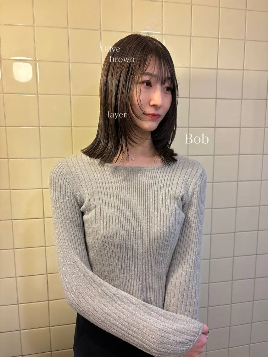 ミディアム カラー カット 縮毛矯正 トリートメント 縮毛矯正ボブ&顔まわ レイヤー♡TOMOEのヘアスタイル