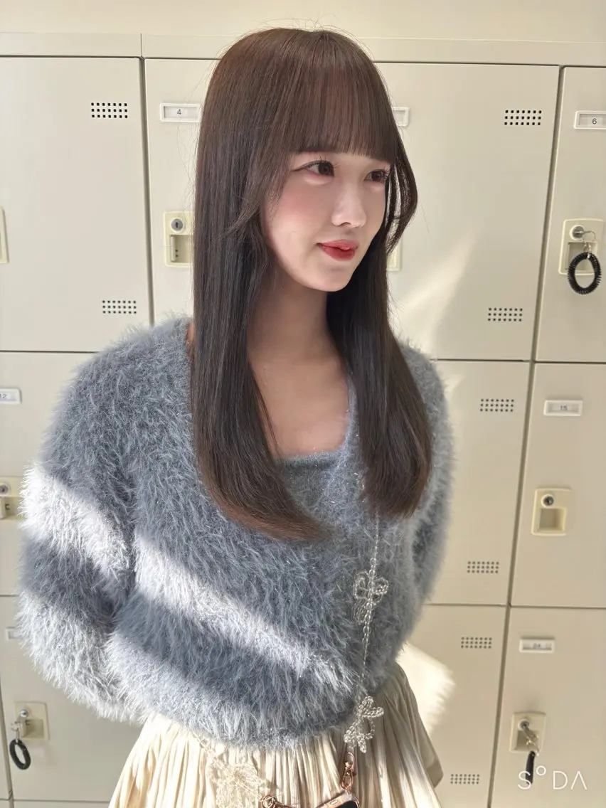 ロング カット ヘアカラー ヘアセット 顔まわりレイヤー/諒 オリーブカラー/天神のヘアスタイル