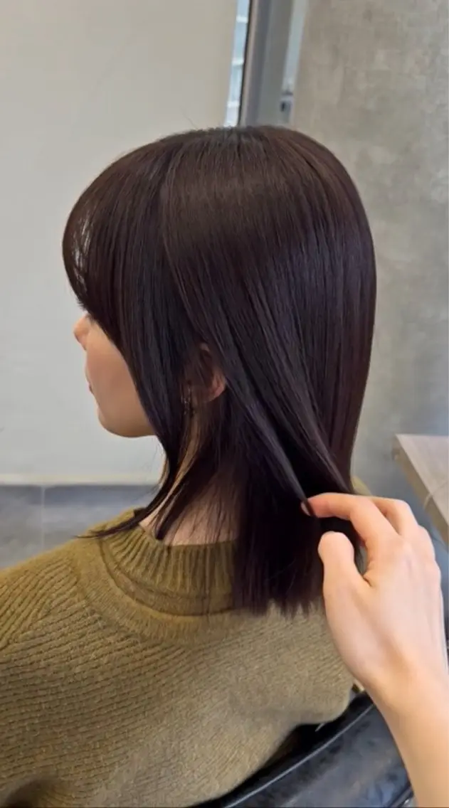 セミロング カラー カシス 透明感カラー ディープラベンダー ラベンダーカラー ボブ カット ヘアカラー 縮毛矯正 トリートメント 髪質改善、癖毛直し 縮毛矯正が得意のヘアスタイル