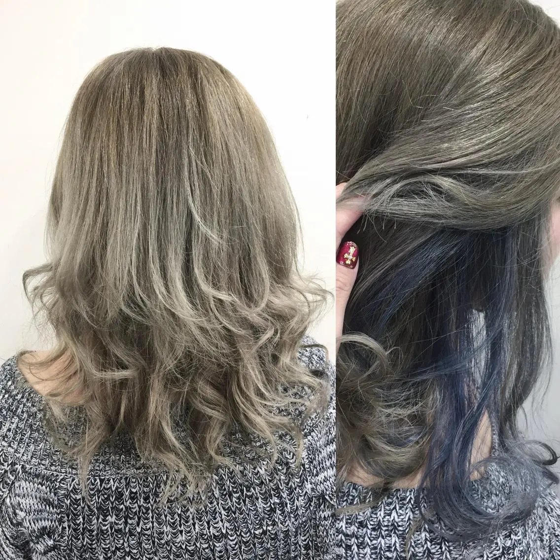 セミロング カラー ブルーカラー シルバー 🌛ダブルカラー 🌜SAYAKAのヘアスタイル