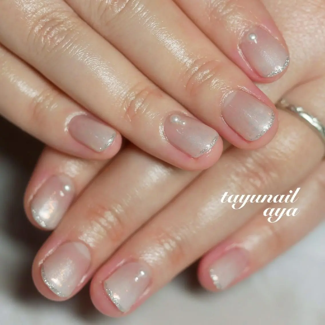 ネイル ブルー フレンチネイル ジェルネイル グラデーション ラメ(グリッター) ネイルサロン 【たゆnail】のネイルデザイン