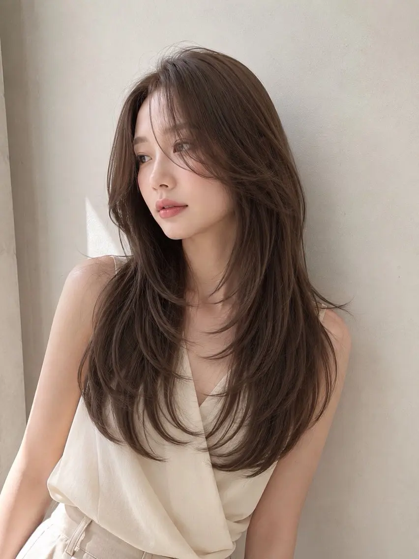 ロング ハッシュカット 韓国風ヘア レイヤーカット トリートメント カット pia 薬院のヘアスタイル