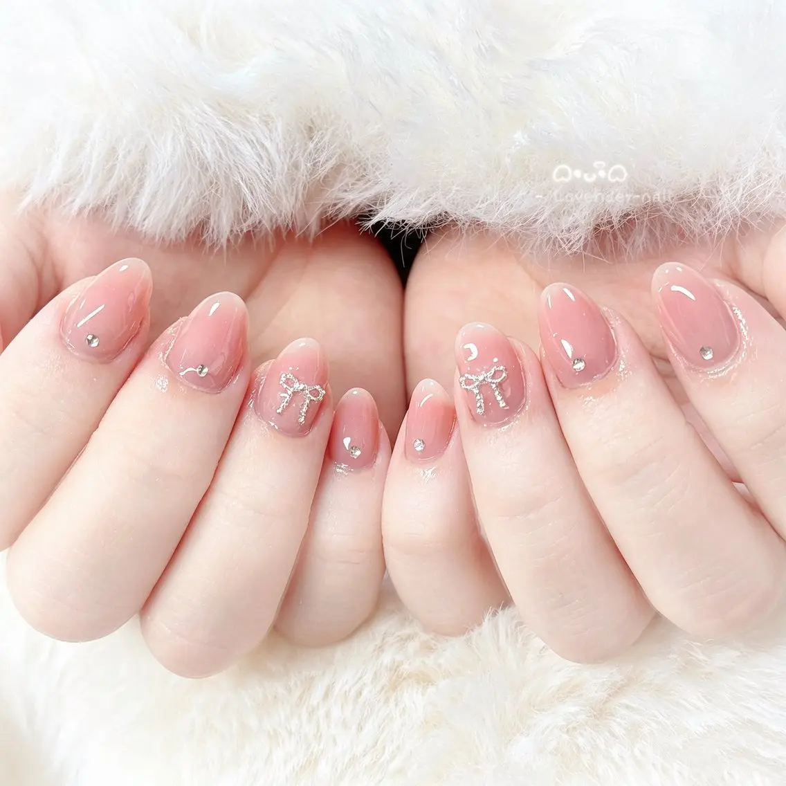 ネイル アートネイル 長さ出し フレンチネイル ガーリー キラキラネイル ハンドネイル Lavender nail·中島公園のネイルデザイン