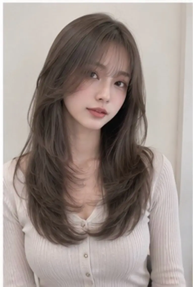 ロング 顔まわりレイヤー 顔周りカット 韓国風ヘア レイヤーカット 韓国風ワンホンレイヤ ー/似合わせカットのヘアスタイル
