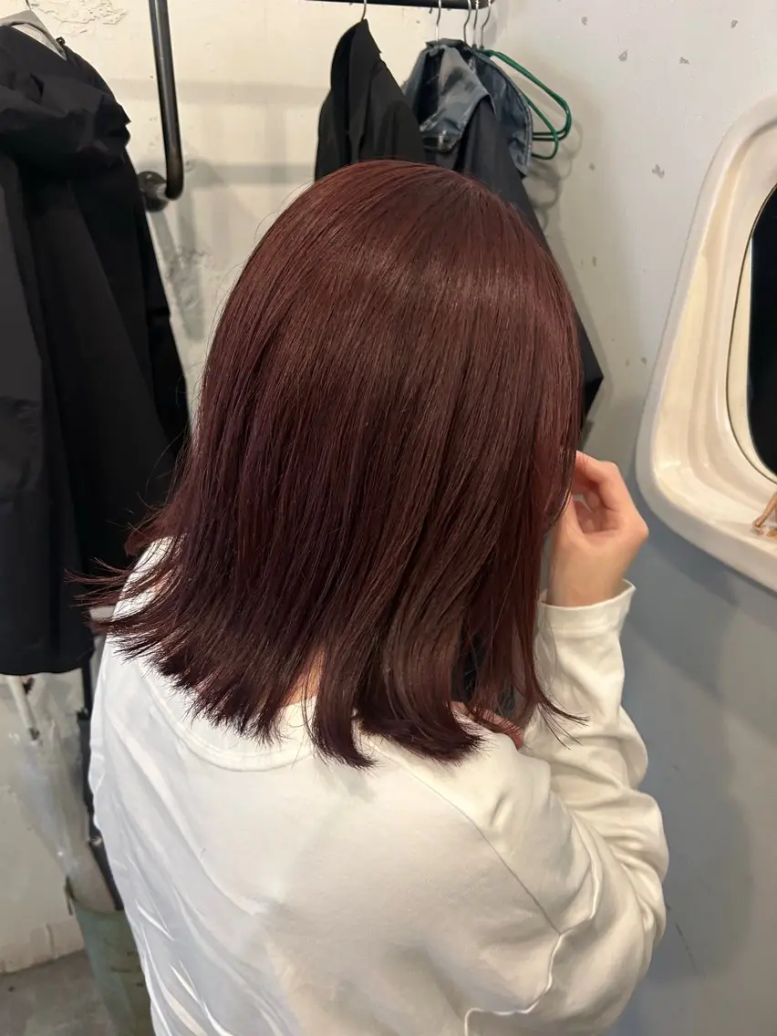ミディアム カラー ブリーチ ブラウンカラー ブリーチなしカラー ピンクカラー ピンクブラウン ヘアカラー トリートメント *UNU* RICOのヘアスタイル
