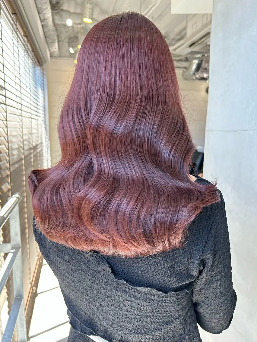 セミロング カラー ブラウンカラー ピンクカラー ピンクブラウン ヘアカラー 🧸艶々韓国ヘア 🧁mizunaのヘアスタイル