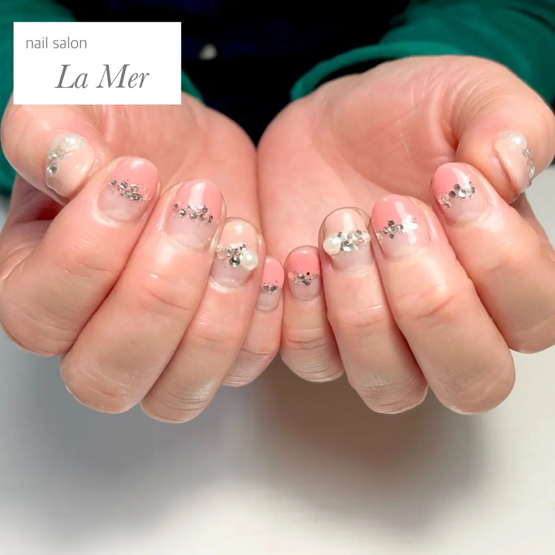 ネイル フレンチネイル ラメ(グリッター) オフィスネイル ピンク シンプルネイル nailsalon La Merのネイルデザイン