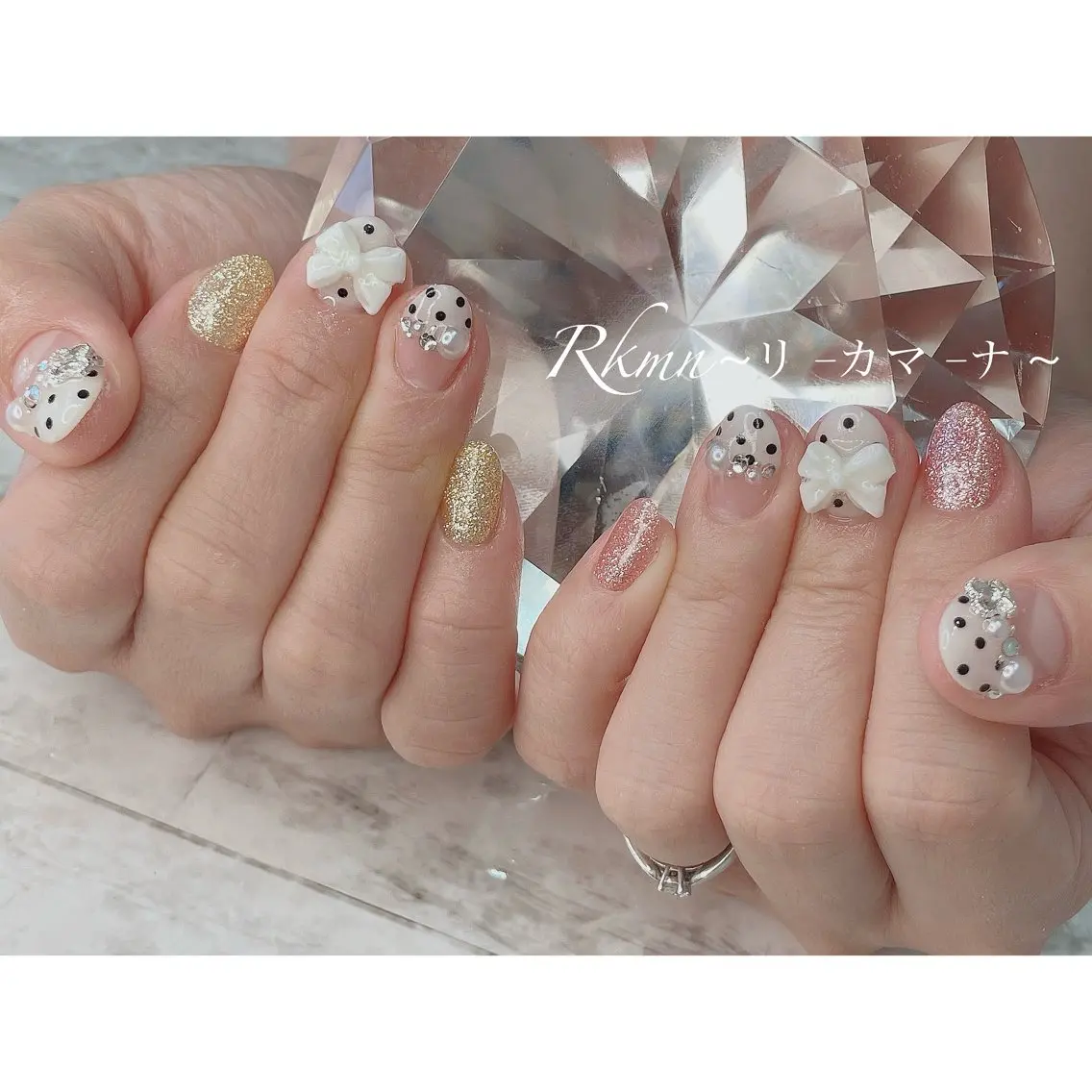 ネイル アートネイル ドット フレンチネイル ピンク リボン ハンドネイル フットネイル ハンドケア Rkmn ~リ-カマ-ナ~のネイルデザイン