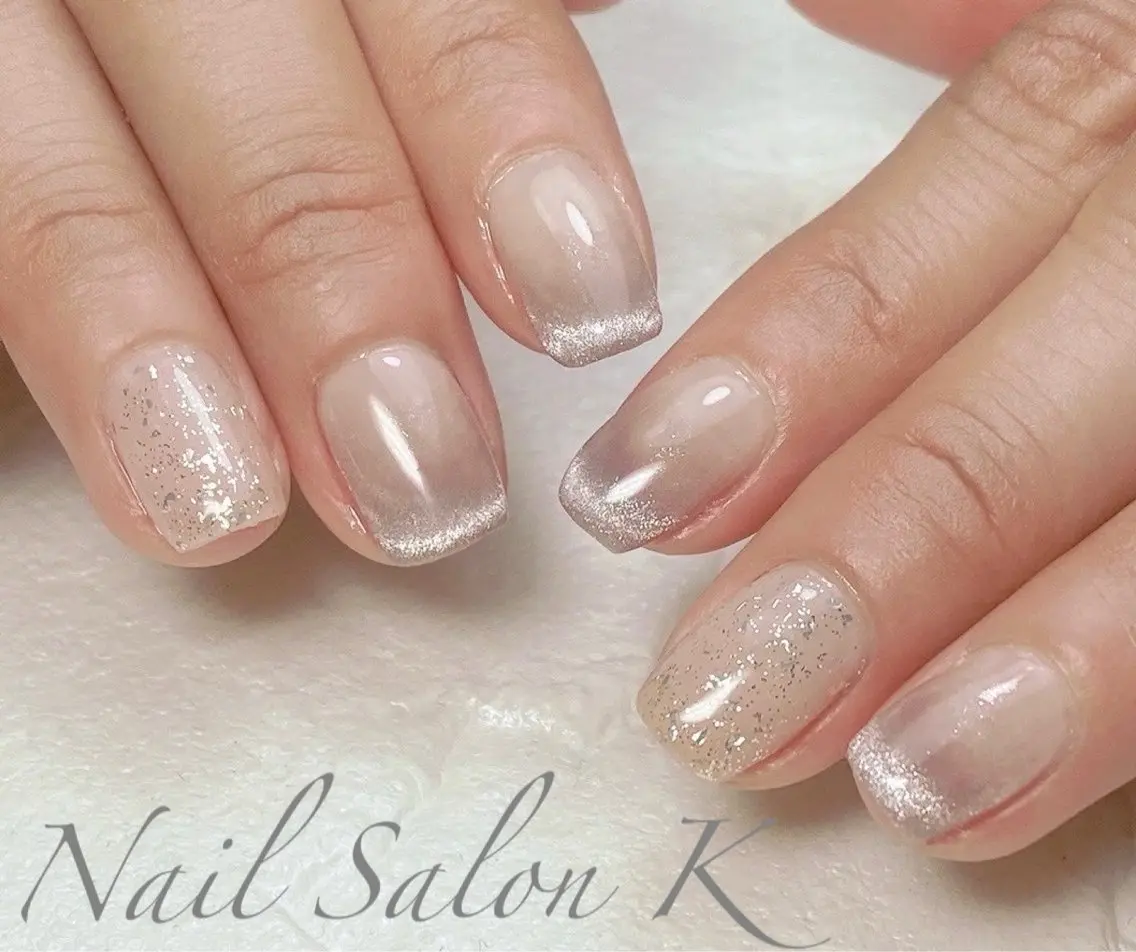 ネイル フレンチネイル マグネットネイル マグネットフレンチ ハンドネイル Nail Salon K 🧸美爪育成のネイルデザイン