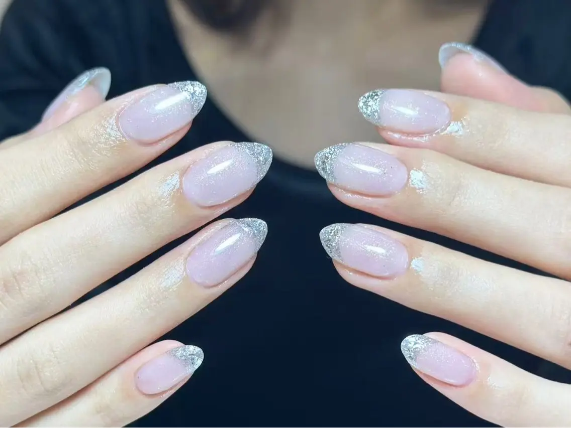ネイル フレンチネイル ガーリー ガラスフレンチ 韓国ネイル ロングネイル Venus nail チップ長さだし専門店のネイルデザイン