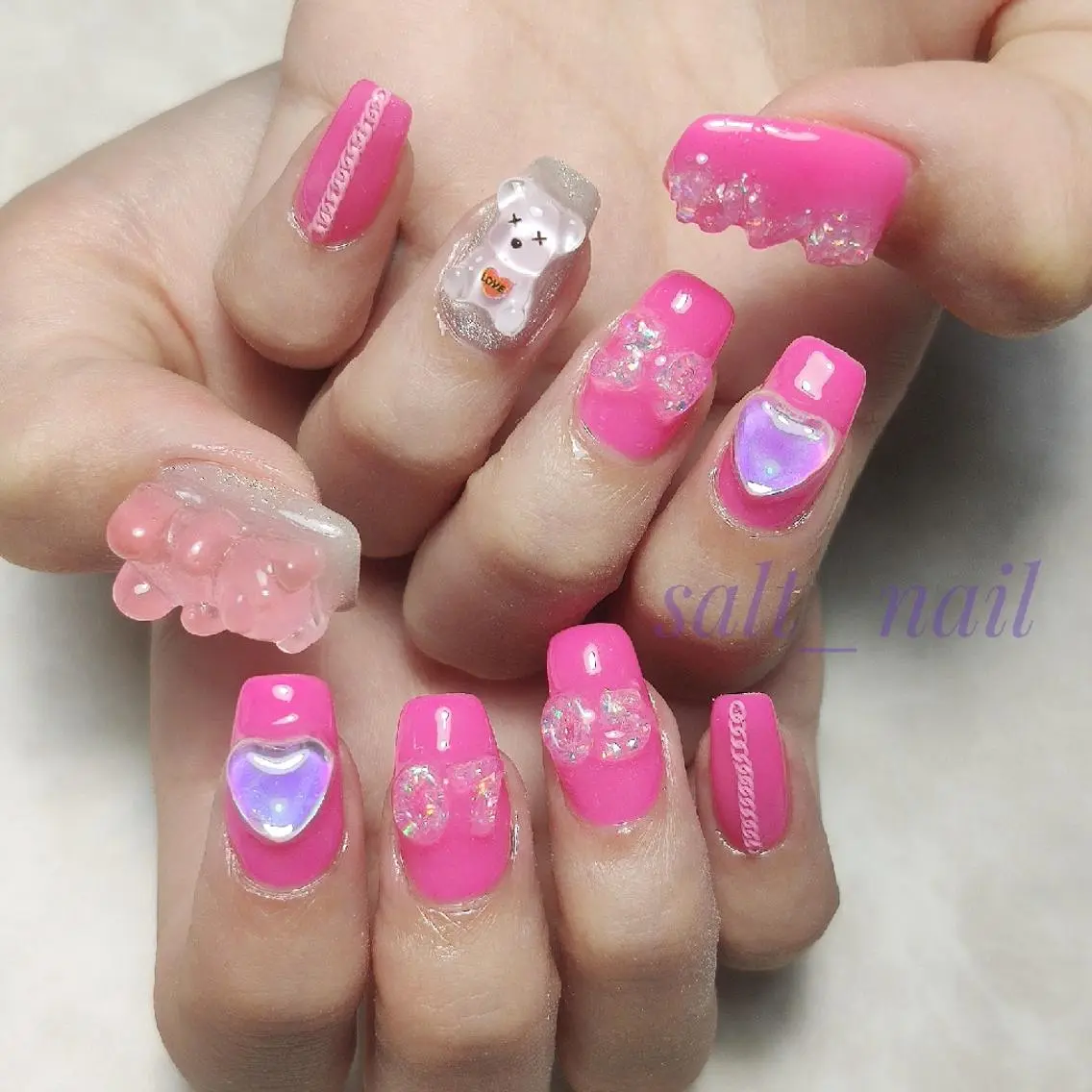 ネイル マグネットネイル 持ち込み ワンカラーネイル ピンク ハンドネイル 個人サロン saltnailのネイルデザイン