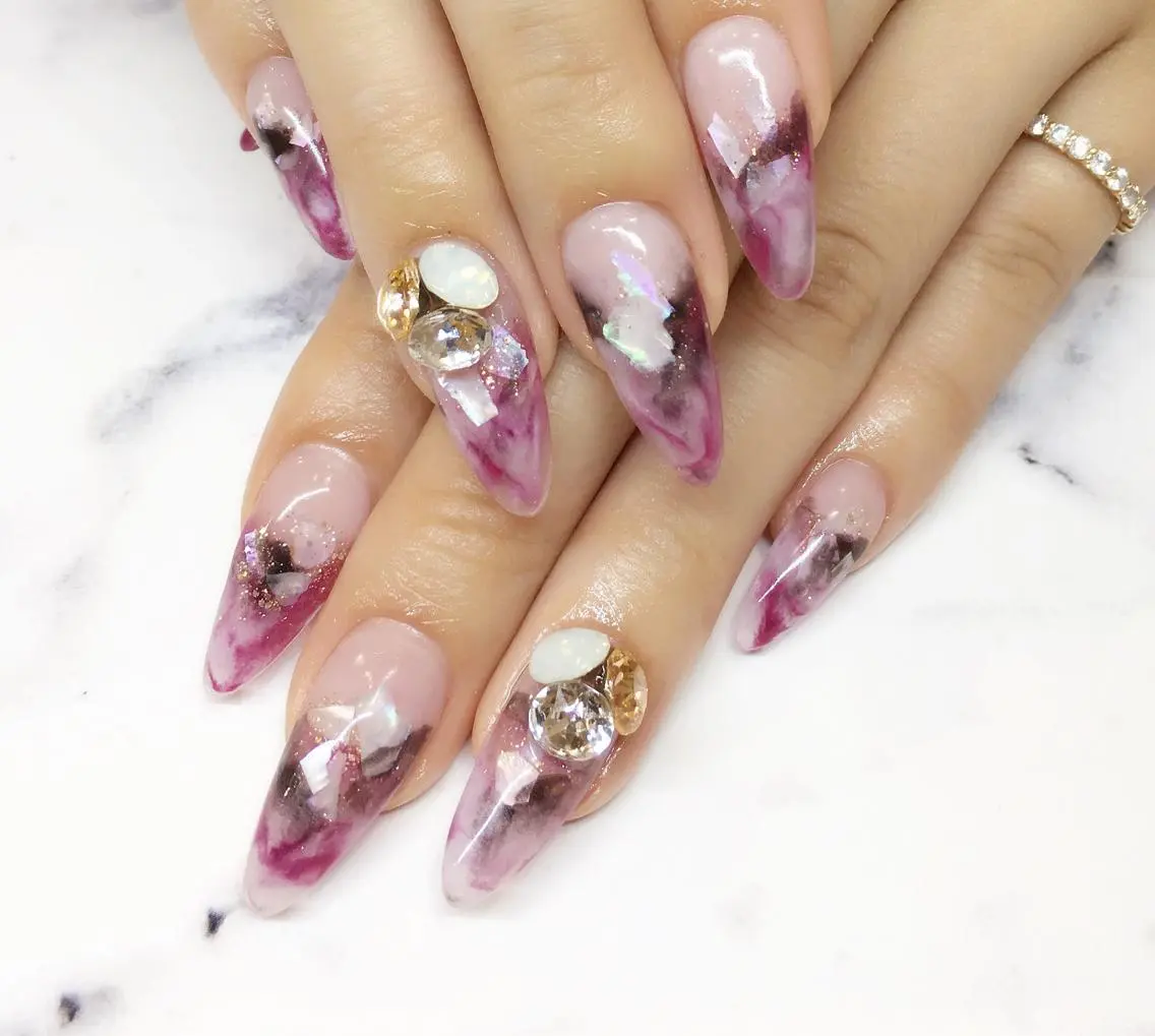 ネイル ボルドー 大理石ネイル(マーブル) 持ち込み スカルプネイル ストーンネイル nail salon Soeurのネイルデザイン