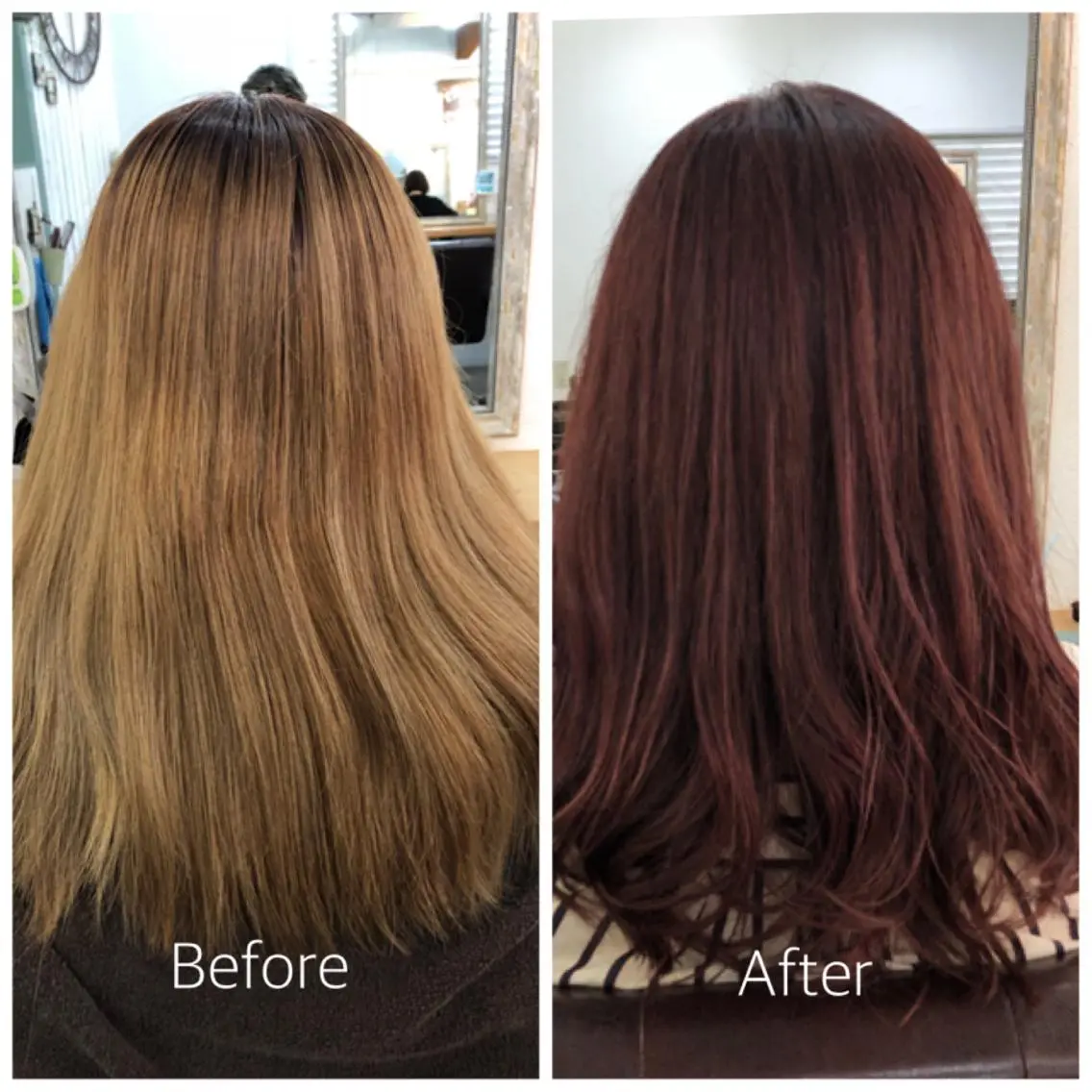 ロング カラー ブリーチ ボルドーカラー グラデーションカラー レッドカラー カット ヘアカラー トリートメント 西村 ようこのヘアスタイル