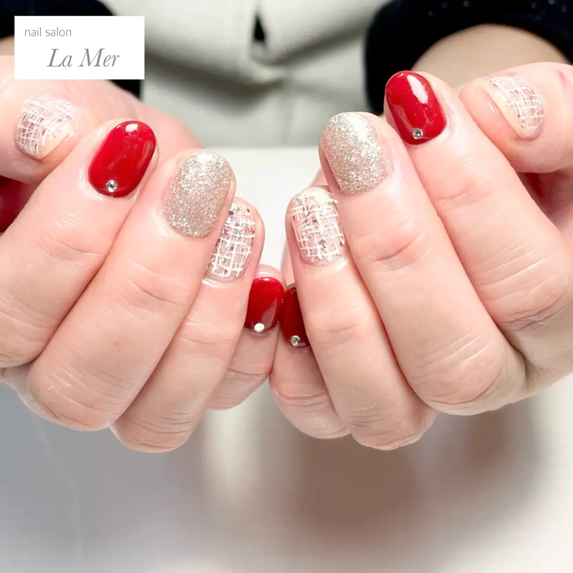 ネイル ボルドー クリアネイル フットネイル キラキラネイル ラメ(グリッター) ハンドネイル nailsalon La Merのネイルデザイン