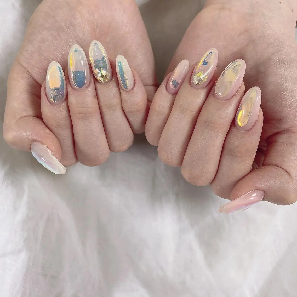ネイル 氷ネイル・うるうるネイル ミラーネイル ハンドネイル SOL NAILのネイルデザイン