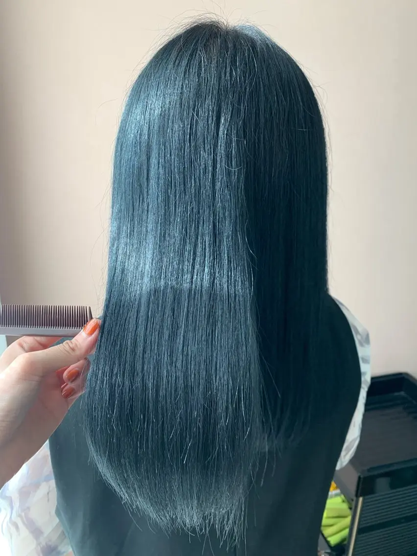 ロング カラー 黒髪 ブルーカラー ブルーブラック hubhair レイヤー/透明感のヘアスタイル