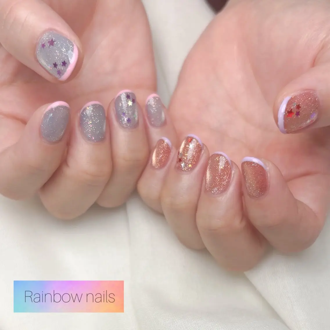 ネイル フレンチネイル ハンドネイル Rainbow nailsくろちゃんのネイルデザイン