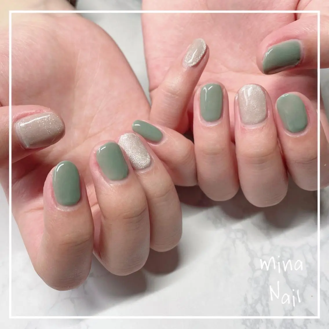 ネイル グリーン マグネットネイル 春ネイル mina Nailのネイルデザイン