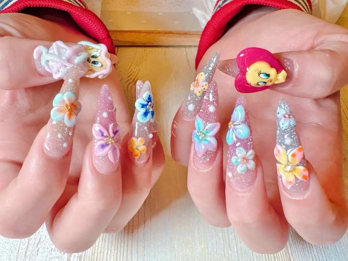 ネイル 長さ出し ジェルネイル キラキラネイル ロングネイル スカルプネイル T&A nailのネイルデザイン
