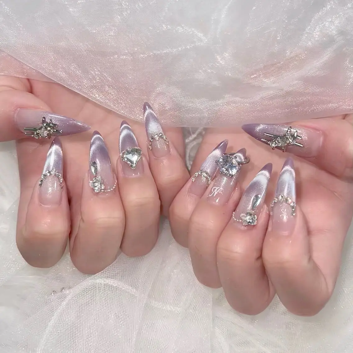 ネイル オーロラネイル 長さ出し フラッシュネイル フレンチネイル ジェルネイル ハンドネイル ハンドケア CiCi Nail Salonのネイルデザイン