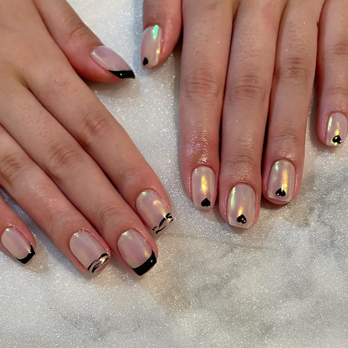 ネイル アニマル柄 オーロラネイル フレンチネイル ガーリー ハート ハンドネイル ハンドケア lylynail YUUKAのネイルデザイン