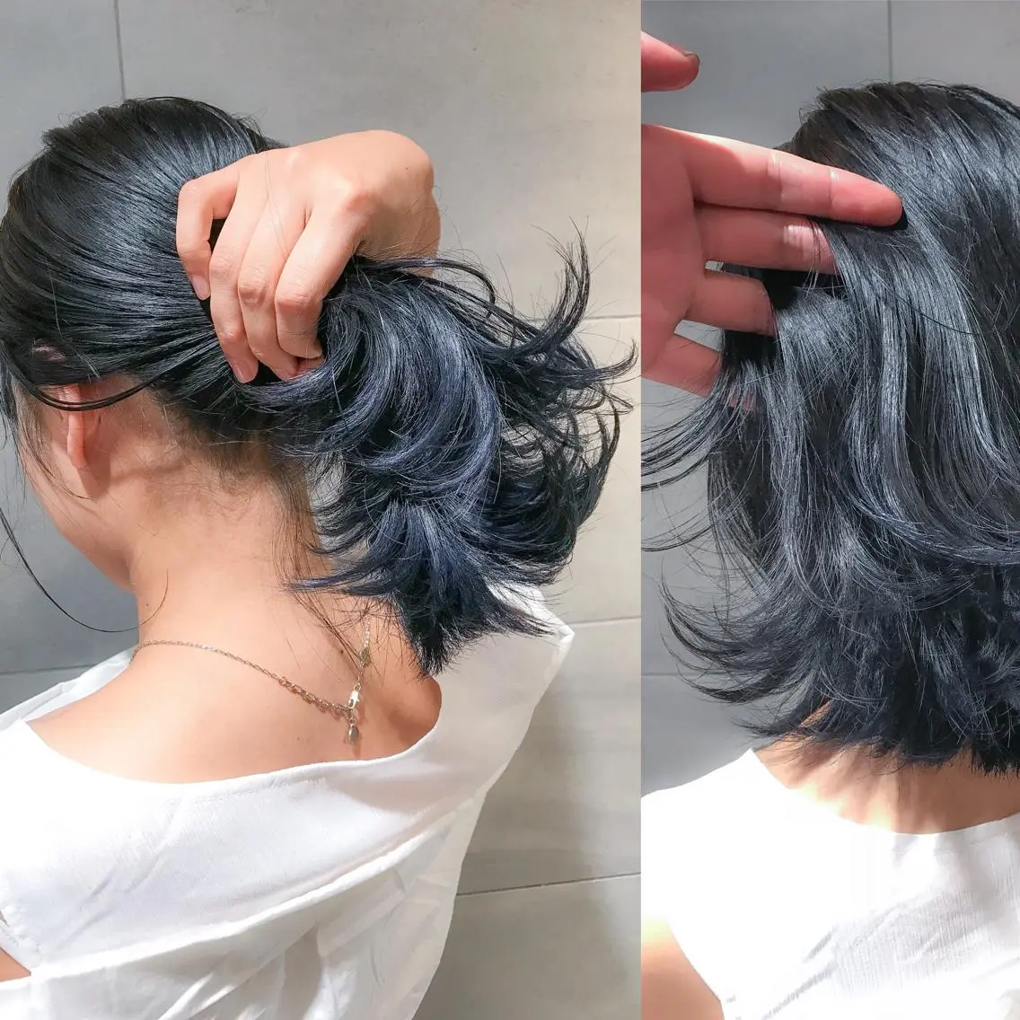 ミディアム カラー アディクシーカラー ブルーカラー グラデーションカラー BOX mico.のヘアスタイル