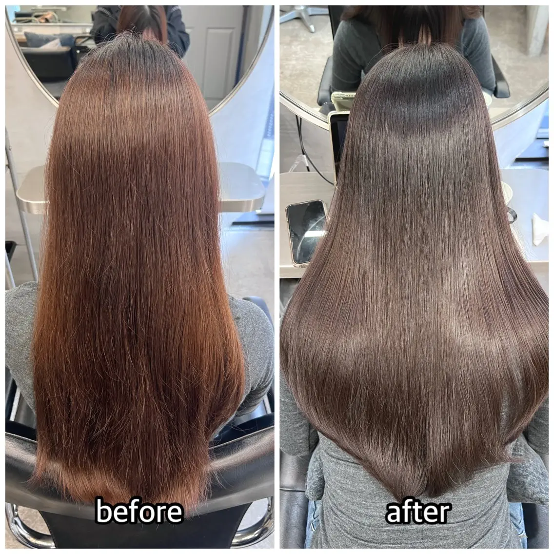 セミロング カラー オリーブカラー オレンジ カット ヘアカラー トリートメント 🎈ムラ直しカラー レイヤー千葉🎈のヘアスタイル