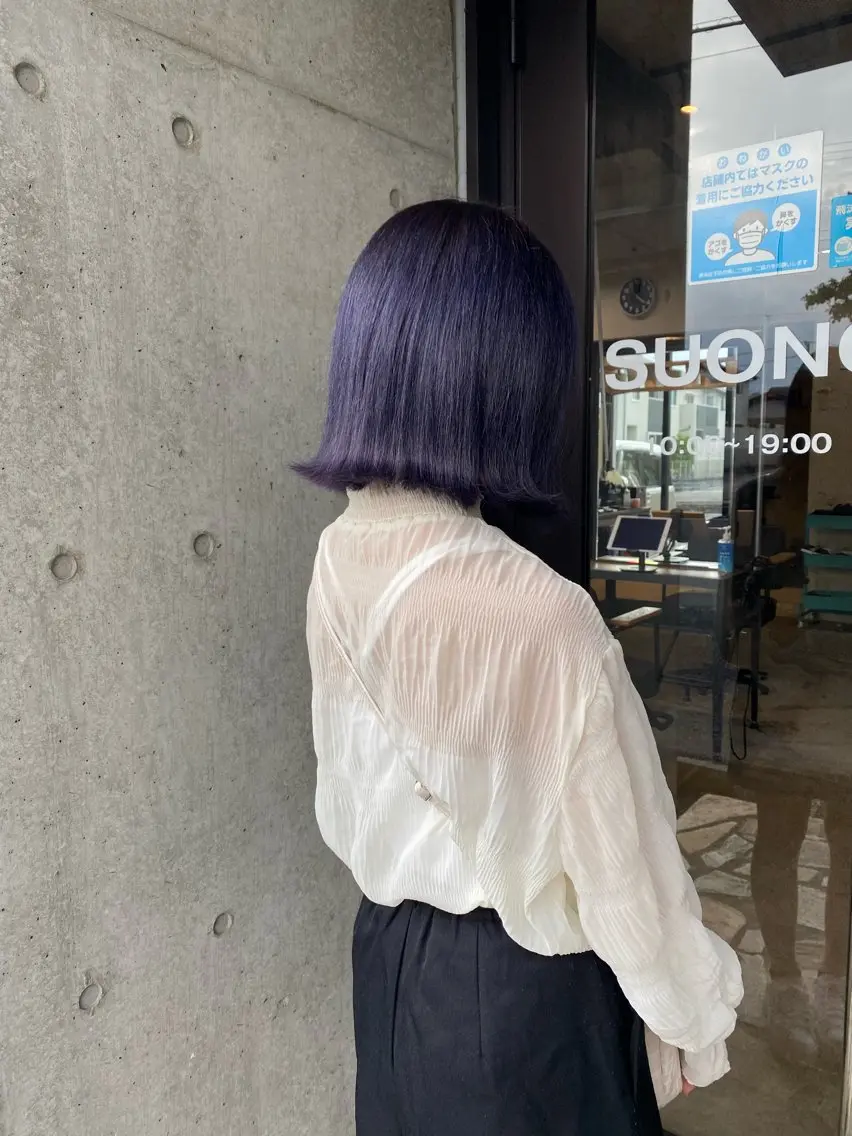 ショート カラー ブリーチ ブルーカラー ブルーラベンダー ラベンダーカラー ブリーチムラ修正 /ハイトーン/青砥大のヘアスタイル