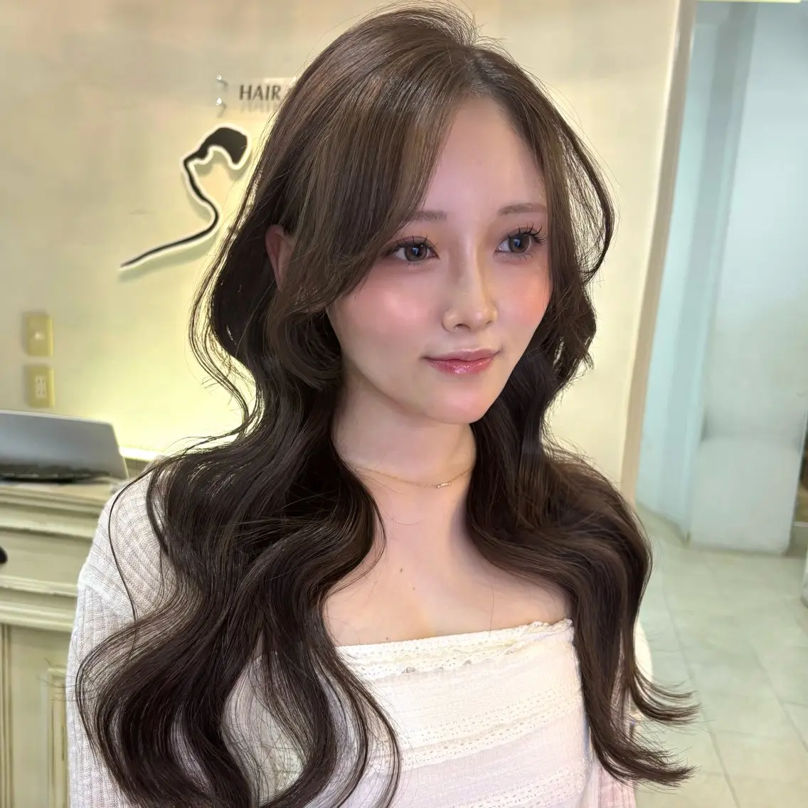 ロング カラー ベージュカラー ミント ミントベージュ カット ヘアカラー トリートメント レイヤー/ミント ベージュ/フウカ🤍のヘアスタイル