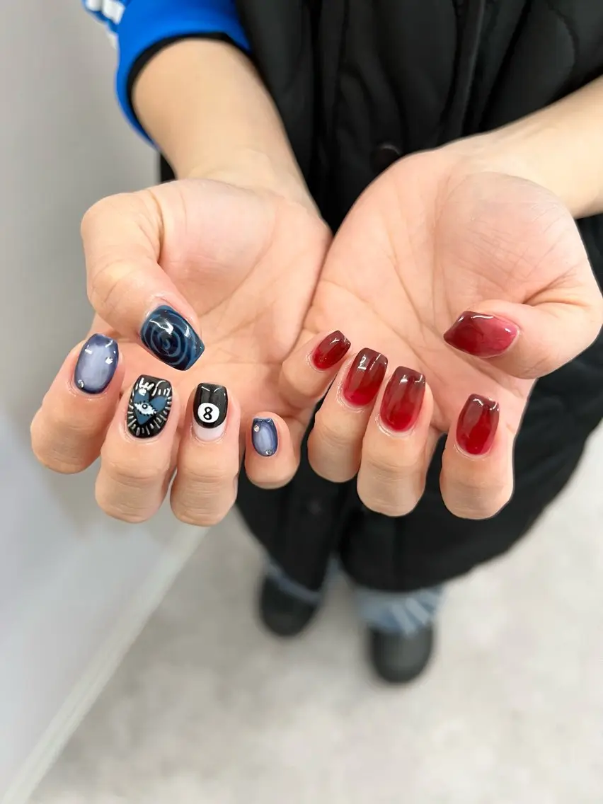ネイル ブルー ジェルネイル 韓国ネイル マグネットネイル ニュアンスネイル ハンドネイル ハンドケア Bana_ Nailのネイルデザイン