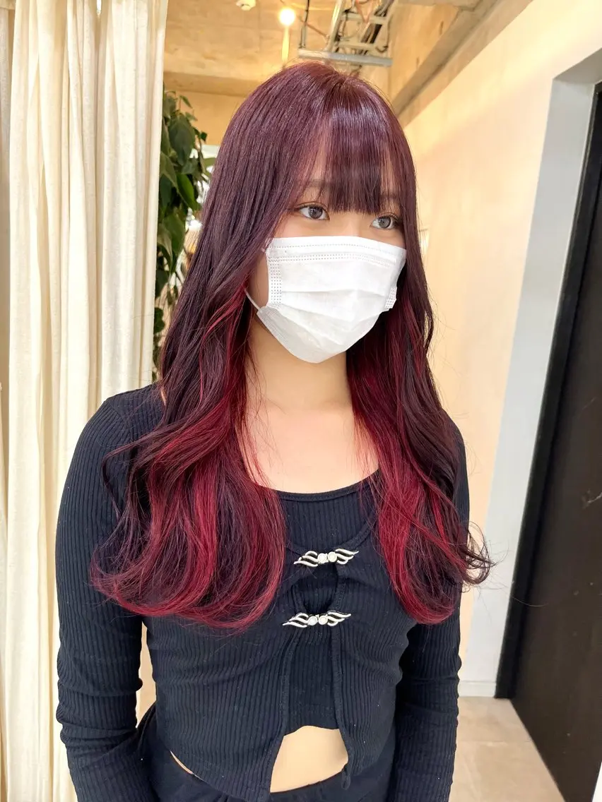 セミロング カラー レッドカラー ヘアカラー トリートメント ブリーチ有無Wカラー メンズパーマ大成のヘアスタイル