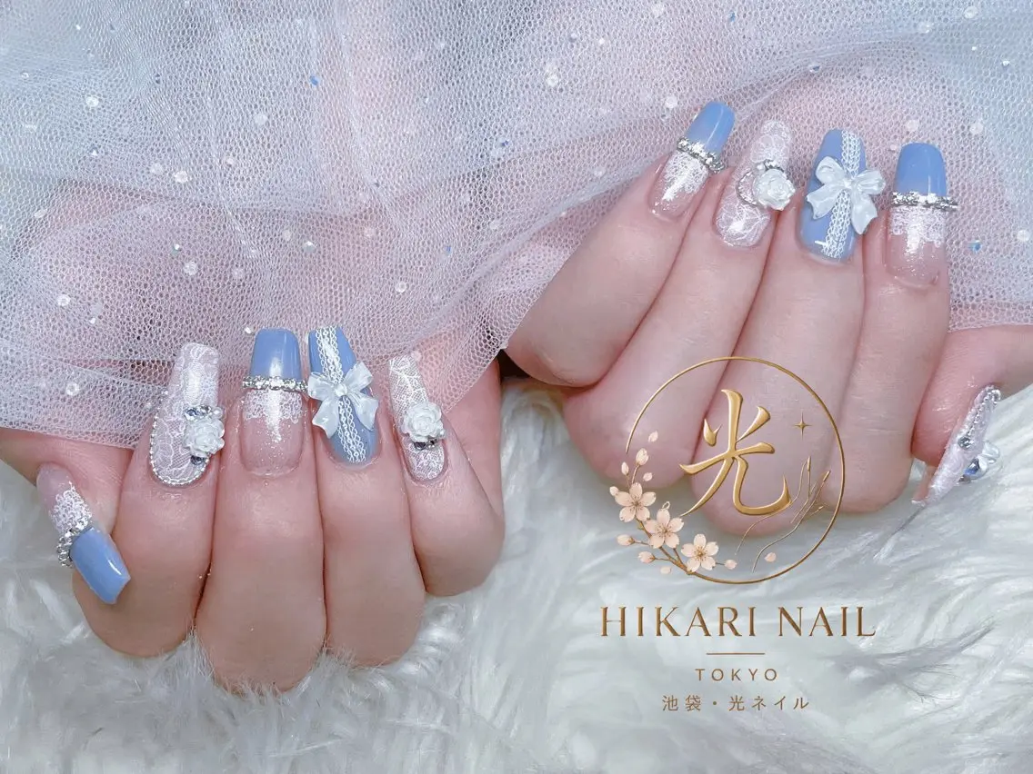ネイル チークネイル 長さ出し フレンチネイル ガーリー ハート ハンドネイル HikariNail Ikebukuroのネイルデザイン