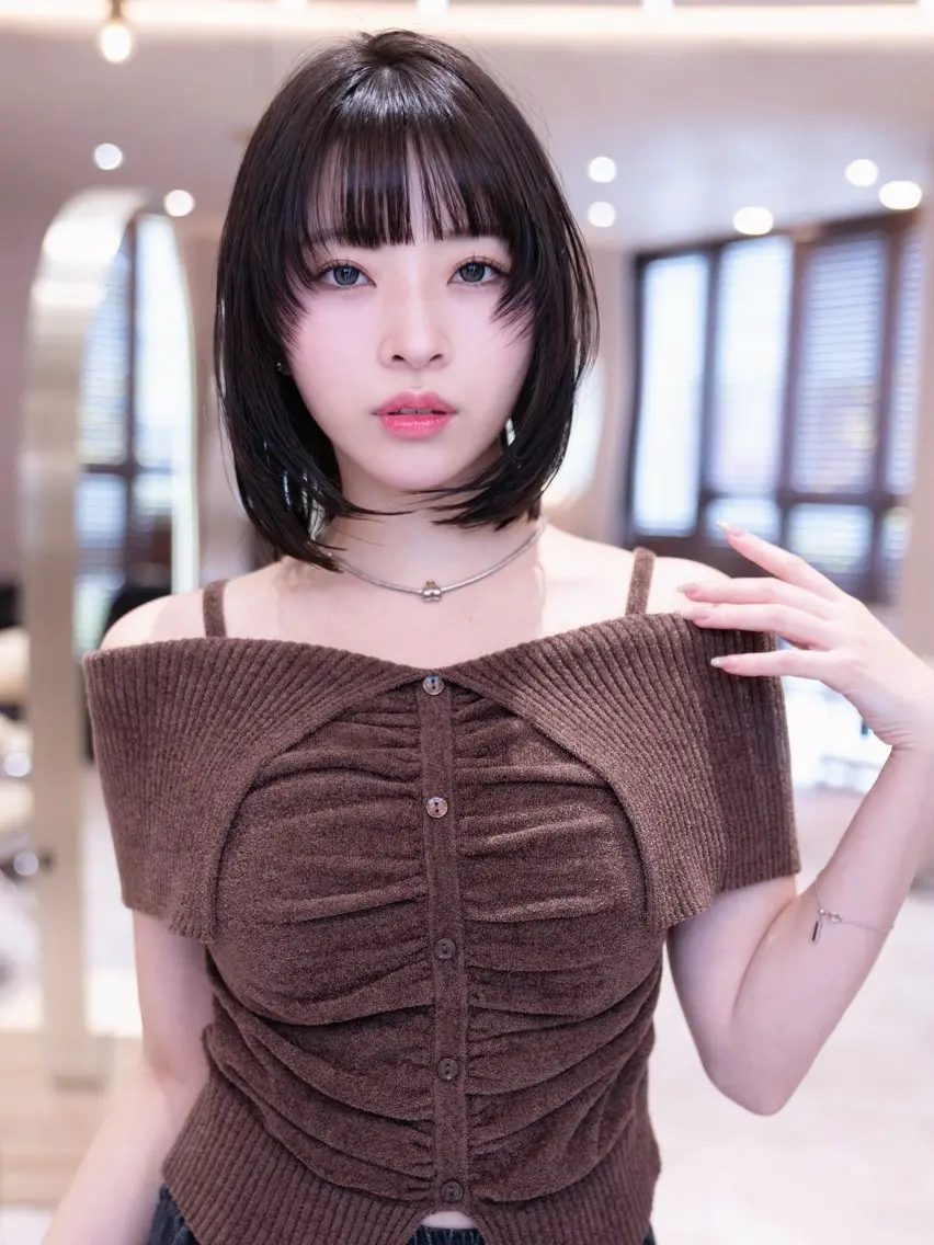 ミディアム 顔まわりレイヤー ハッシュカット レイヤーカット 似合わせカット 小顔カット カット ヘアカラー トリートメント レイヤー似合わせ 透明感カラーりきやのヘアスタイル