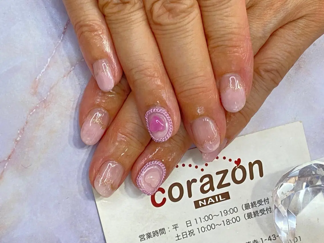 ネイル クリアネイル ハート ピンク ネイリスト aicoのネイルデザイン