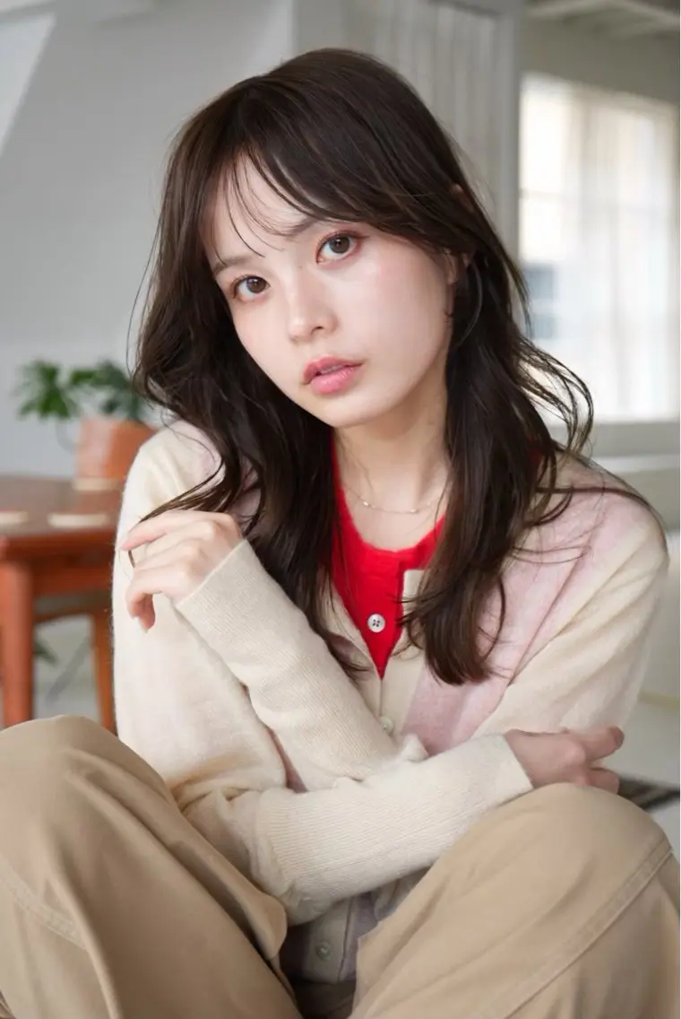 セミロング カット ヘアカラー エクステ 草野ゆずき⌇縮毛矯正 ⌇Wカラー⌇レイヤーのヘアスタイル