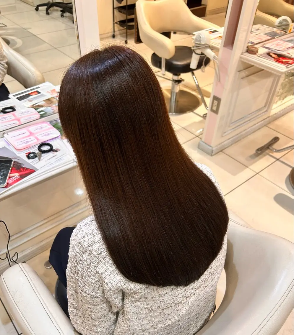 ロング カラー ブラウンカラー カット トリートメント 生活が楽になる縮毛/ ブリーチなしカラーのヘアスタイル