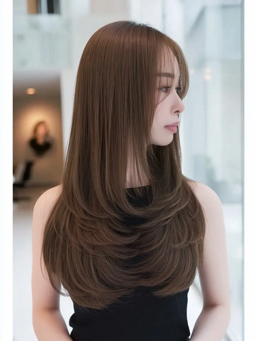 ロング 縮毛矯正 絶対綺麗な暖色カラー 🎯あります✨増渕✨のヘアスタイル