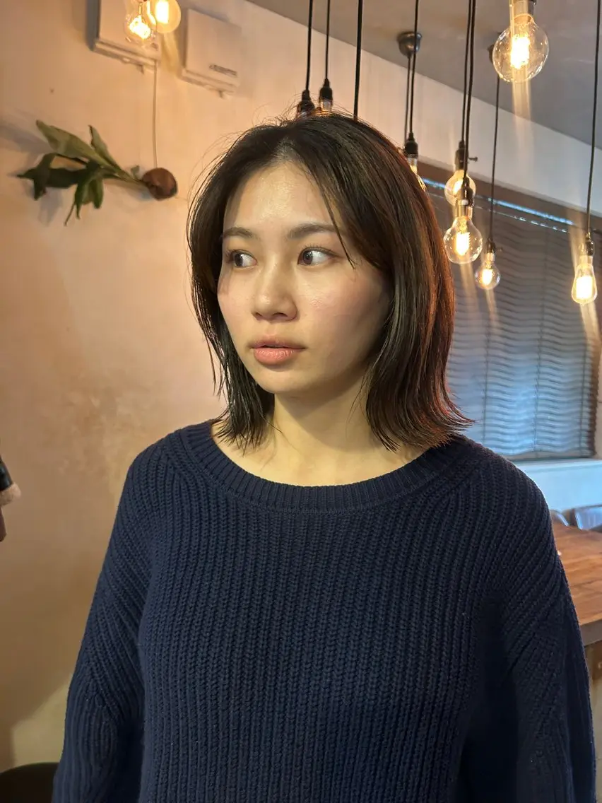 ミディアム カラー パーマ カット ヘアカラー レイヤー/透明感/ ブリーチなし/わかなのヘアスタイル