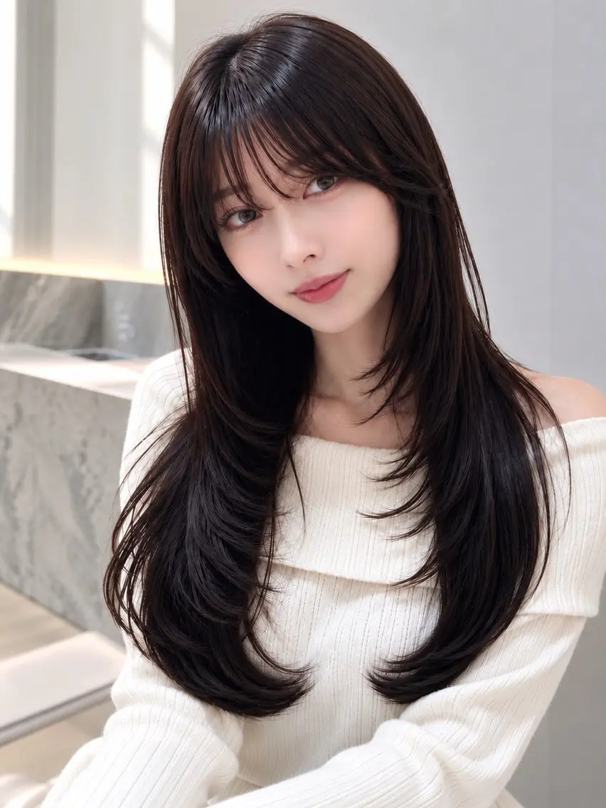 ロング カラー カット ヘアカラー トリートメント 🦋韓国風レイヤー/ 艶髪矯正🦋凛太郎のヘアスタイル