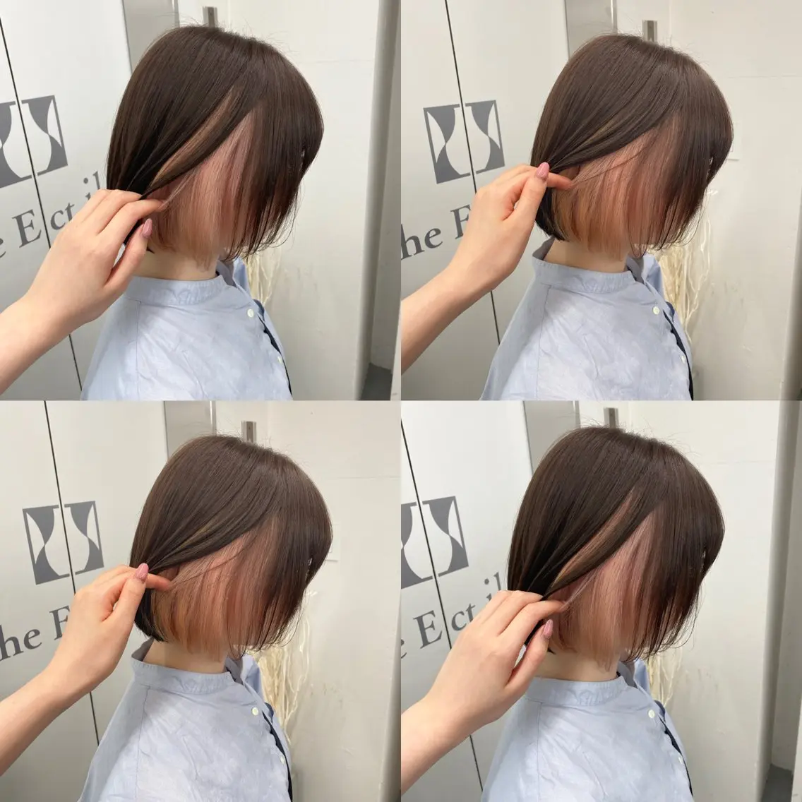 ショート カラー ブラウンカラー マロンブラウン ピンクカラー ホワイトピンク くびれヘア カット ヘアカラー 江坂トレンド韓国風 髪質改善shinoのヘアスタイル