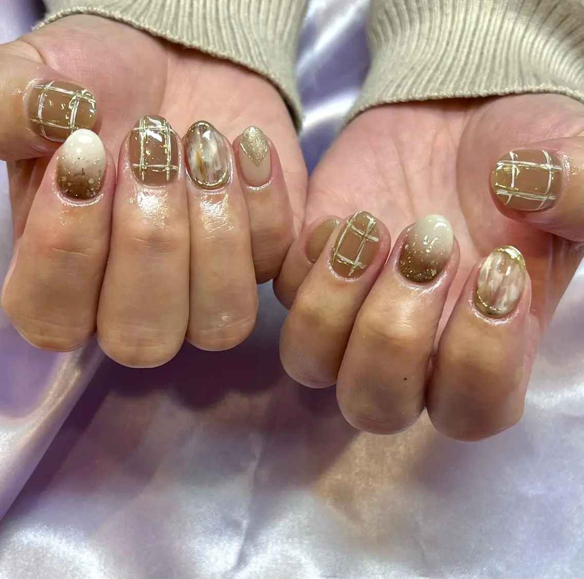 ネイル ブラウン グラデーション キラキラネイル ラメ(グリッター) マグネットネイル ハンドネイル フットネイル Para Sol nail Maoのネイルデザイン