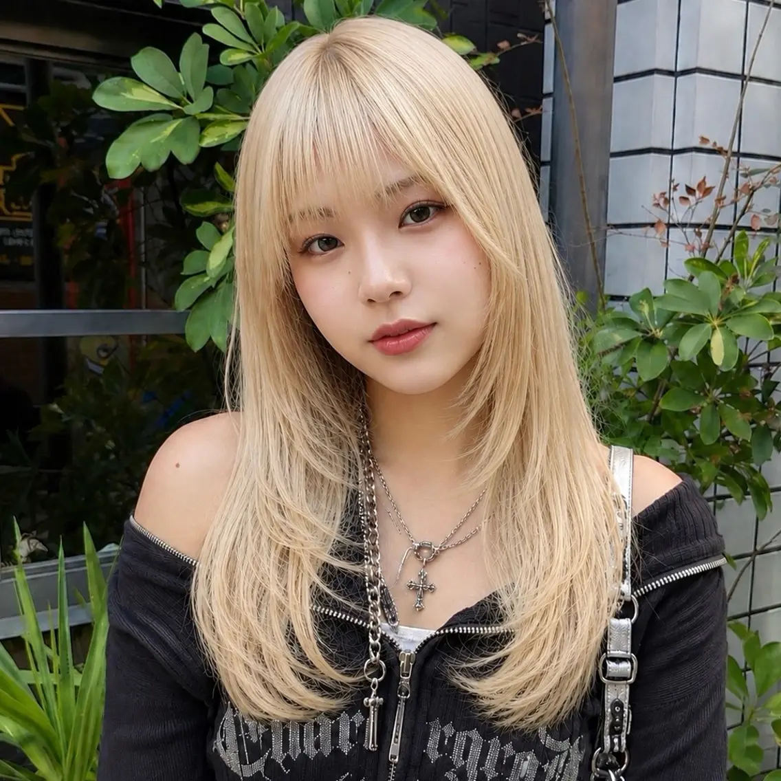 ロング 顔まわりレイヤー 顔周りカット ハッシュカット 韓国風ヘア レイヤーカット カット ヘアカラー トリートメント ハイトーン/レイヤー カット/TAKEのヘアスタイル