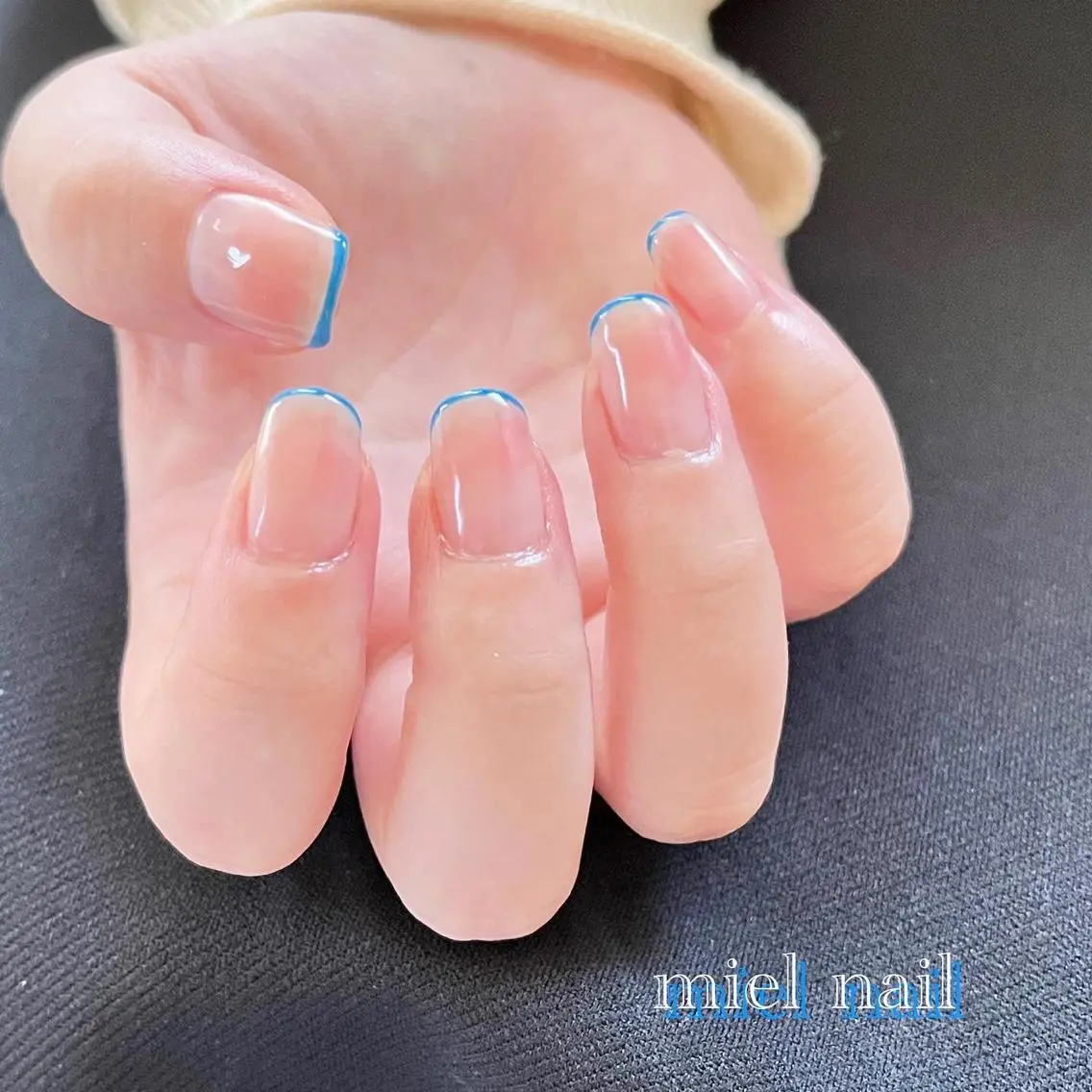 ネイル ブルー フレンチネイル 大理石ネイル(マーブル) ハンドネイル miel nailのネイルデザイン