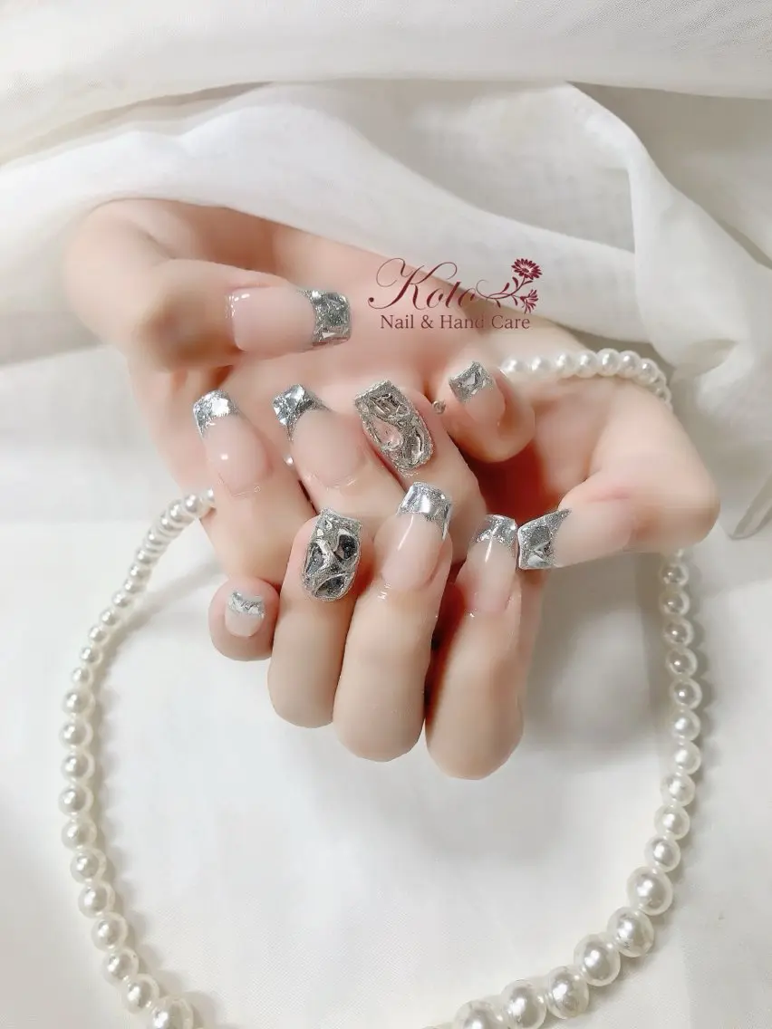 ネイル 長さ出し フレンチネイル ジェルネイル ガラスフレンチ 持ち込み ハンドネイル Nail Salon KOTOのネイルデザイン